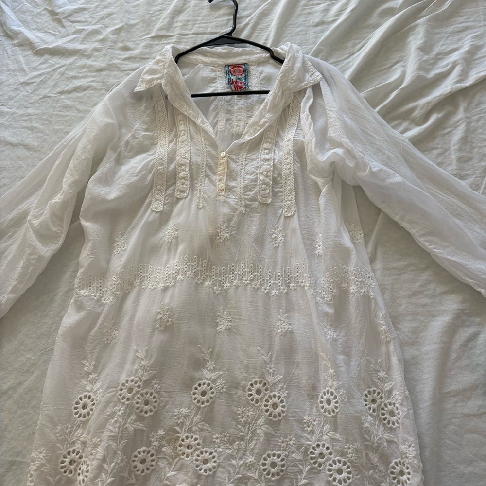 Johnny Was White Textured Blouse